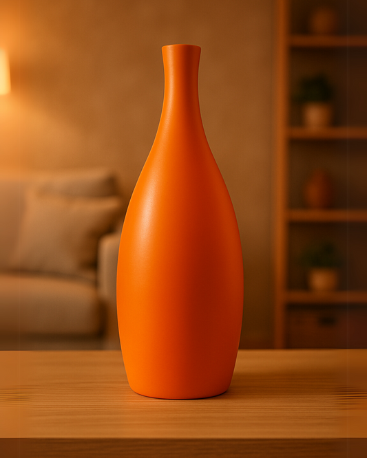 Stylische orange-farbene Vase naturaleza hergestellt aus natürlichen Materialien aus Peru