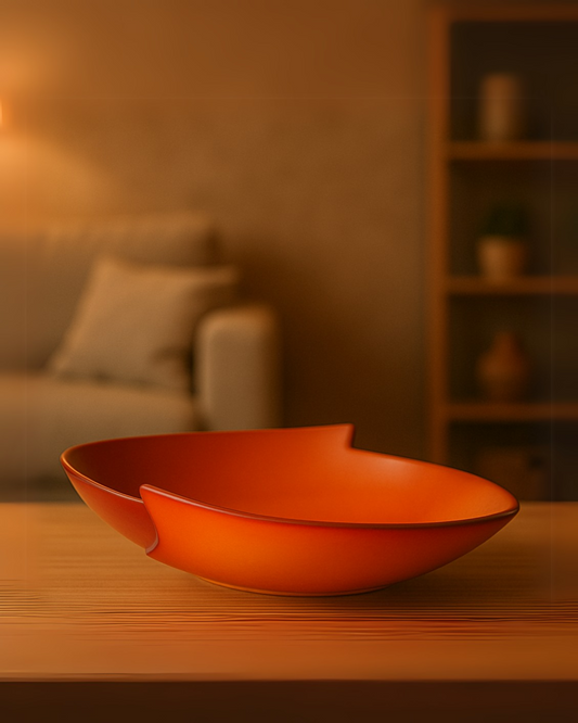 Handgemachte orange-farbene Keramik Schale Envuelto aus natürlichen Materialen aus Peru