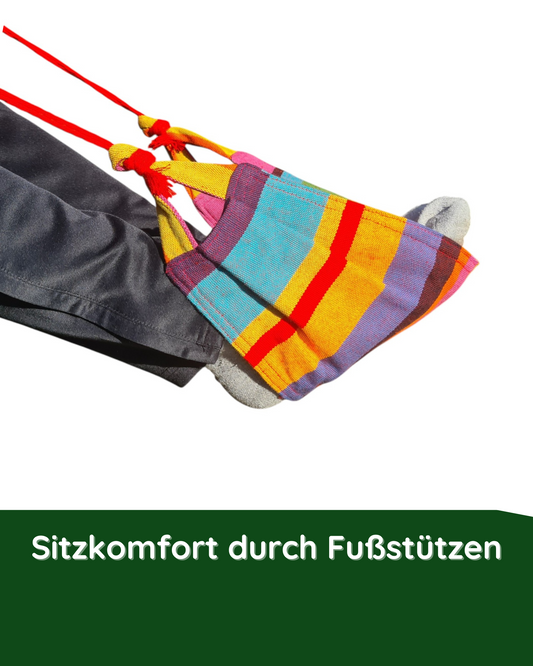 Nahaufnahme der Fußstütze am Hängestuhl Mango – für erhöhten Sitzkomfort