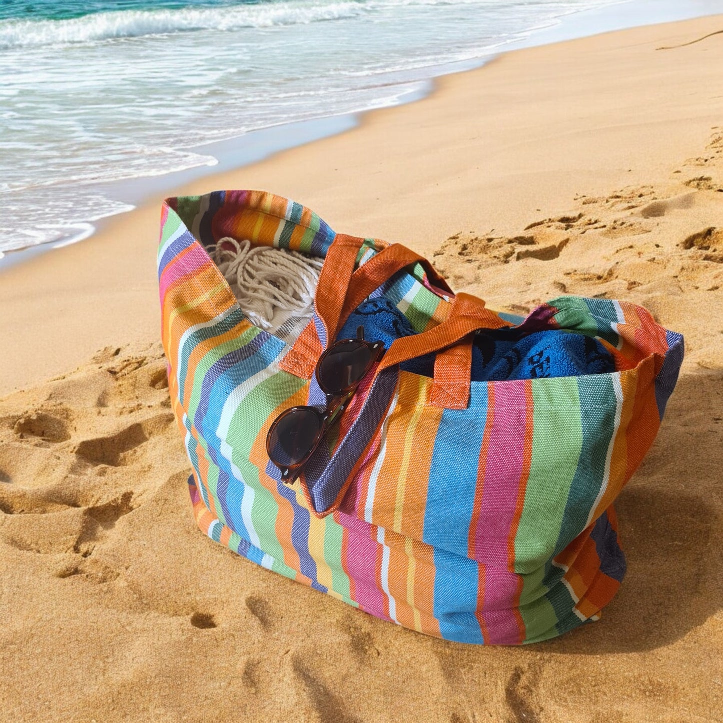 Bunte Strandtasche Papaya aus 100% Baumwolle