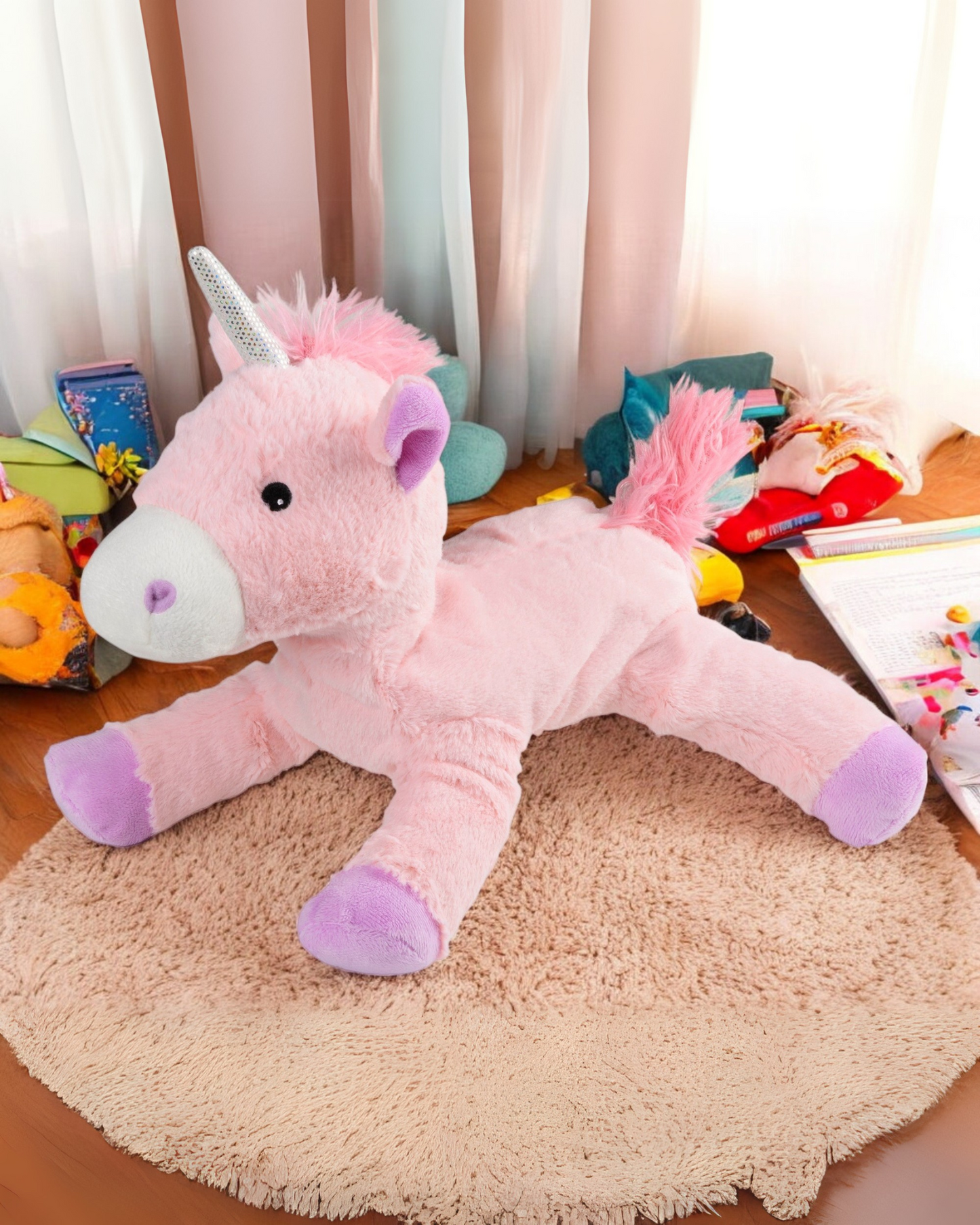 Kuscheliges Warmie-Einhorn im Kinderzimmer mit Lavendelfüllung – mikrowellengeeignetes Wärmestofftier